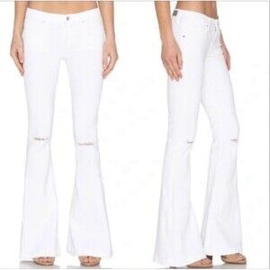 Agolde Revolve Sz 24 White Madison Distressed Ultra Flare Leg Jeans Y2K Boho